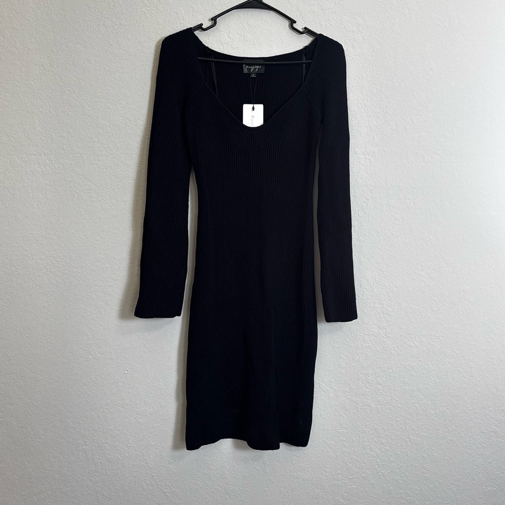 Elegant Black Long Sleeve Sweater Dress